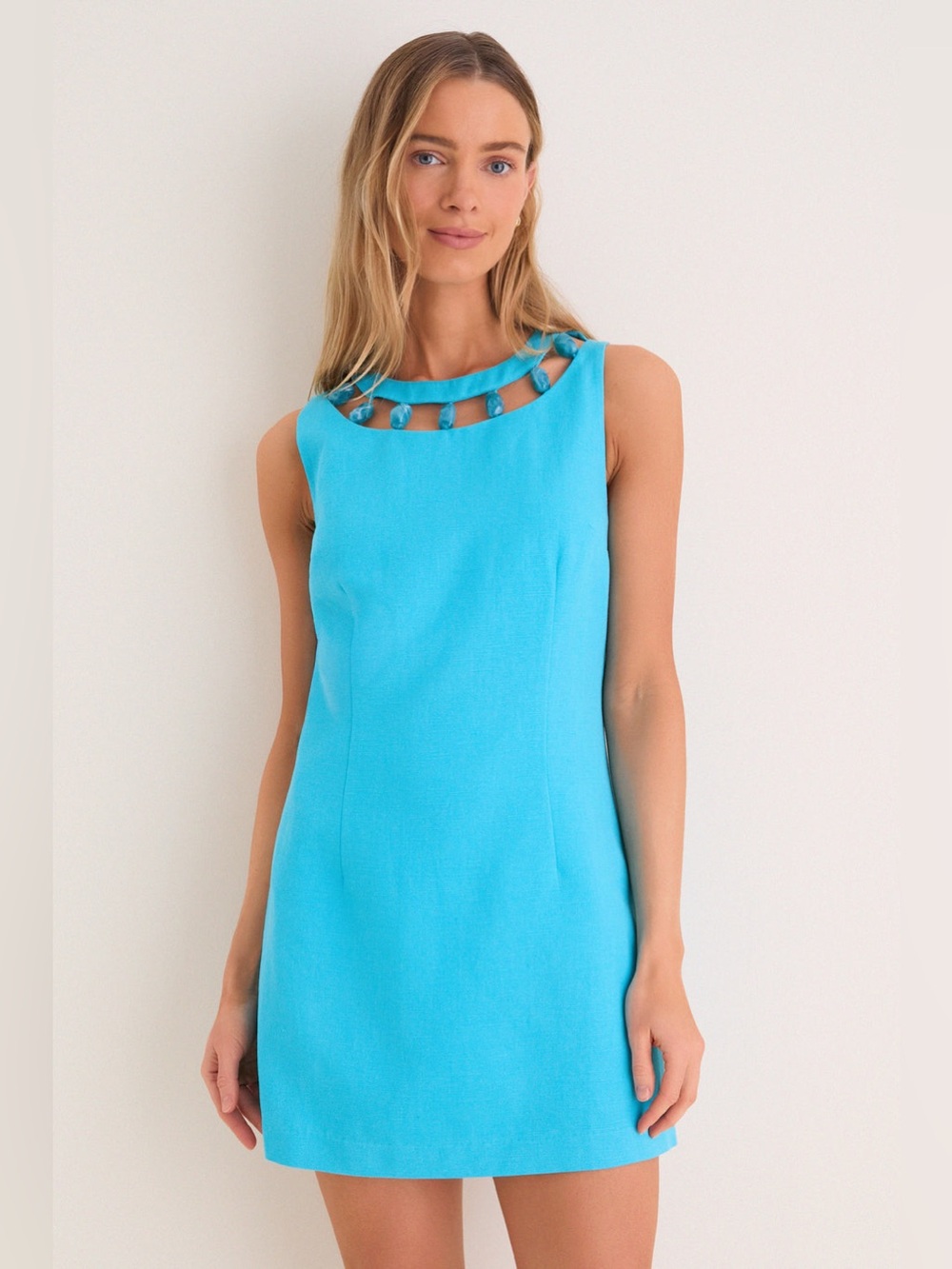 NEW Hyacinth House Aqua Beaded Dottie Mini Dress